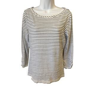 T by Talbots Women's Long Sleeve Shirt Black & White Stripes Size M